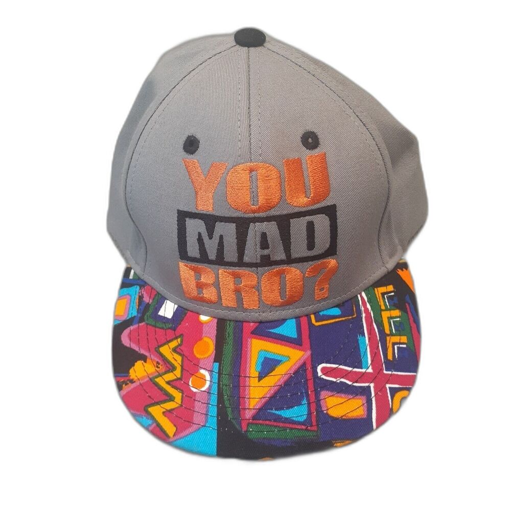 BOY'S SNAPBACK Baseball Hat YOU MAD BRO Gray Multicolored Graphics Geometric